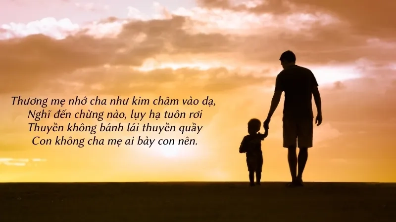 Thương mẹ nhớ cha như kim châm vào dạ, Nghĩ đến chừng nào, lụy hạ tuôn rơi