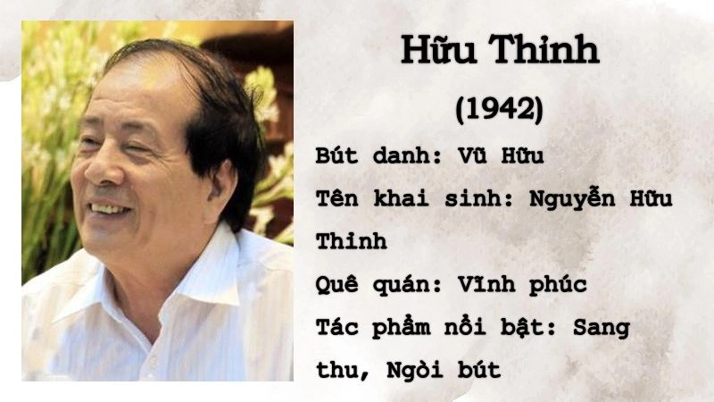 Hữu Thỉnh ( sinh năm 1942) tên thật là Nguyễn Hữu Thỉnh bút danh là Vũ Hữu