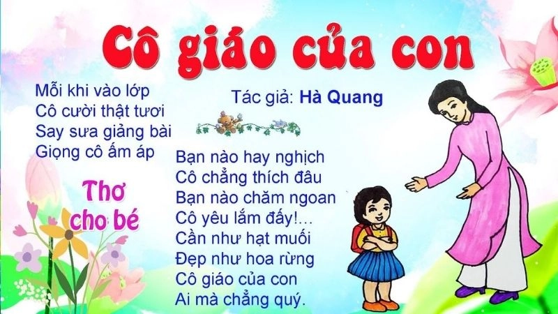bài thơ Cô giáo của con đã thể hiện tình cảm chân thành, ngây thơ của trẻ nhỏ dành cho người cô kính mến