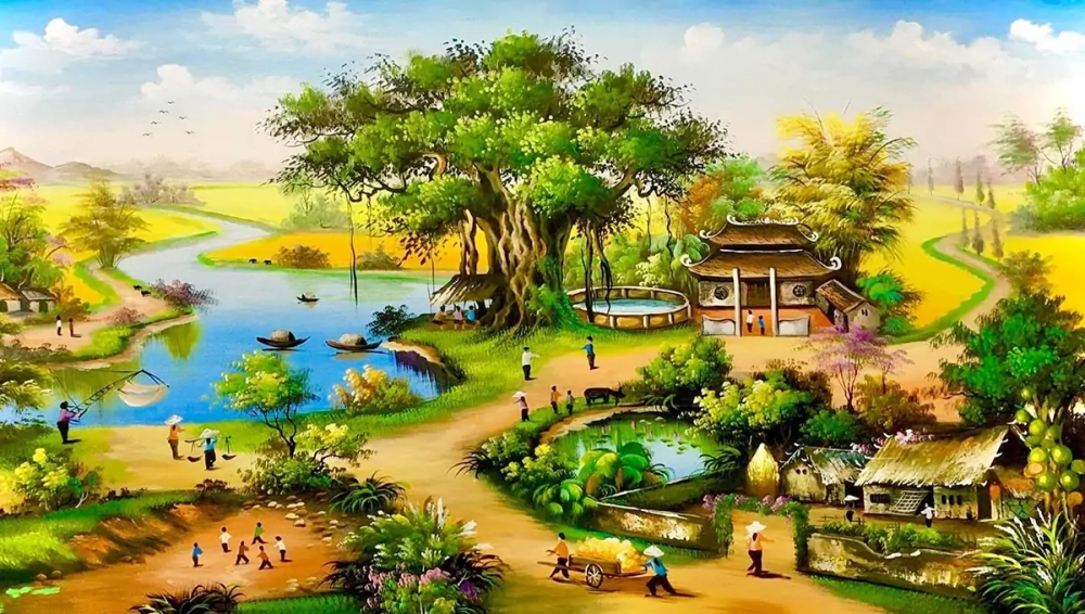 Vẽ trời trong trẻo Bức họa đồng quê